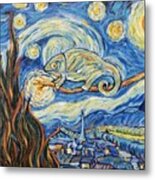 Starry Night Chameleon, A Tribute To Van Gogh, Metal Print