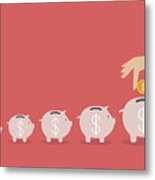 Step Of Business Hand Insert Coin Into The Piggy Bank Metal Print