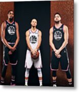 Stephen Curry, Kevin Durant, And Klay Thompson Metal Print