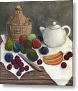 Still Life With Jug Wine And Fruits Metal Print