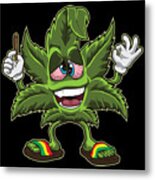 Stoned Cannabis Leaf Weed Smoking Cartoon Metal Print