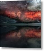 Storm Approaching - Body Of Water Under Red And White Clouds Metal Print