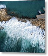 Stormy Windy Waves On The Shore. Drone Photography. Metal Print