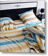 Striped Sheets, Pillows And Duvet Metal Print
