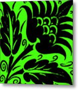 Stylized Flower With Two Leaves And Tendrils, Emerald Green Metal Print