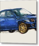 Subaru Impreza Wrx Car Drawing Metal Print
