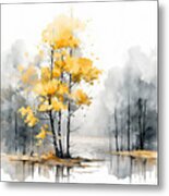 Subtle Grace - Yellow And Gray Wall Art Metal Print