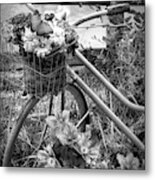 Summer Breeze On A Bicycle Black And White Metal Print