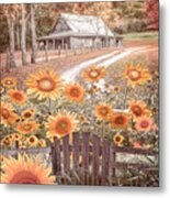 Sunflower Farmhouse Barn Metal Print
