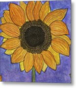 Sunflowers On Blue Metal Print