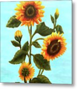 Sunflowers On Blue Metal Print