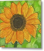Sunflowers On Green Metal Print