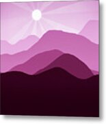 Sunrise And Mountain Landscape Abstract Minimalism Violet Rouge Metal Print