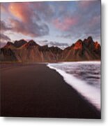 Sunset At Vestrahorn Mountain And Stokksnes Beach Metal Print