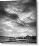 Sunrise Clouds Over The Marsh Black And White Metal Print