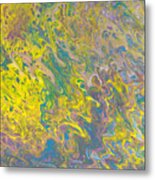 Sunrise Over The Creek Abstract Acrylic Painting With Waves And Swirls Of Yellow, Pinks, Blues Metal Print