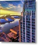 Sunrise With The Rsa Building And Mobile Bay V2 Metal Print