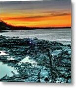 Sunset And Rocks Cowie Beach Metal Print