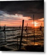Sunset And Stilt Fishermen Metal Print