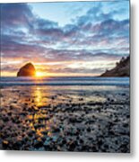 Sunset At Haystack Rock, Cape, Kiwanda, Pacific City, Oregon Metal Print