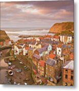 Sunset At Staithes, Yorkshire, England Metal Print
