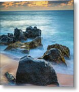 Sunset Beach Rocks Metal Print