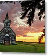 Sunset On The Big Coulee #3 Church - Abandoned Rural Nd Lutheran Church Metal Print