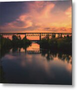 Sunset Over The Trestle And River Metal Print