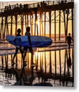 Sunset Silhouette At Oceanside Pier Metal Print