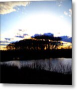 Sunset Silhouette On Prairie Lake Metal Print