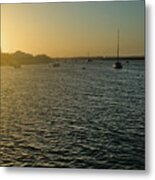 Sunset Time In Faro Island. Algarve Metal Print