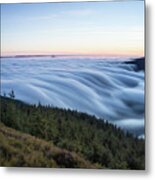 Sunset With Floating Blue Waves Of Clouds Metal Print