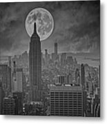 Super Moon Empire State Building Bw Art Deco Nyc Metal Print