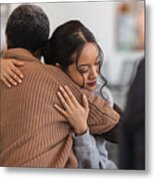 Supportive Women Hug While Attending A Group Therapy Session Metal Print