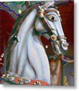 Surreal Carousel Horse - Gritty Grey Metal Print