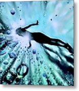 Swimmer And Bubbles Metal Print
