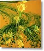 Swirling Green Cloud Surrounding Yellow Flowers Metal Print