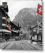 Swiss Flags Hotel Oberland Lauterbrunnen Switzerland Jungfrau Color Splash Metal Print