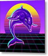 Synthwave Dolphin Metal Print