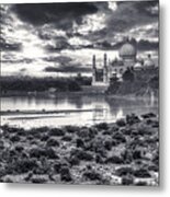 Taj Mahal From The Yamuna River - India Bw Metal Print