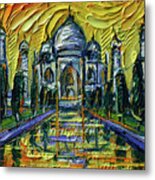 Taj Mahal India Miniature Oil Painting On 3d Canvas Mona Edulesco Metal Print