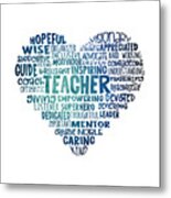 Teacher Word Cloud Heart In Blue Metal Print