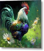 Teal Tailed Rooster Metal Print