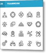Teamwork Line Icons. Editable Stroke. Pixel Perfect. For Mobile And Web. Contains Such Icons As Business Meeting, Cooperation, Applause, High Five, Leadership. Metal Print