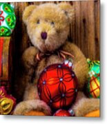 Teddy Bear And Christmas Ornaments Metal Print