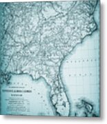Tennessee Alabama And Georgia Railroad Vintage Map 1893 Blue Metal Print
