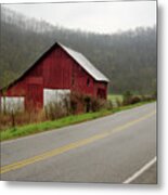 Tennessee Road Trip - Foggy Morning With Roadside Barn Metal Print