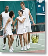 Tennis Players Walking In Indoor Tennis Court Metal Print