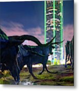 Texas Longhorn Cattle Drive At Dallas Pioneer Plaza Metal Print