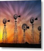 Texas Windmills At Sunset Metal Print